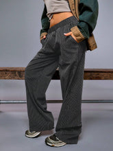 Athîral Women's Striped Print Elastic Waist Pocket Casual Pants